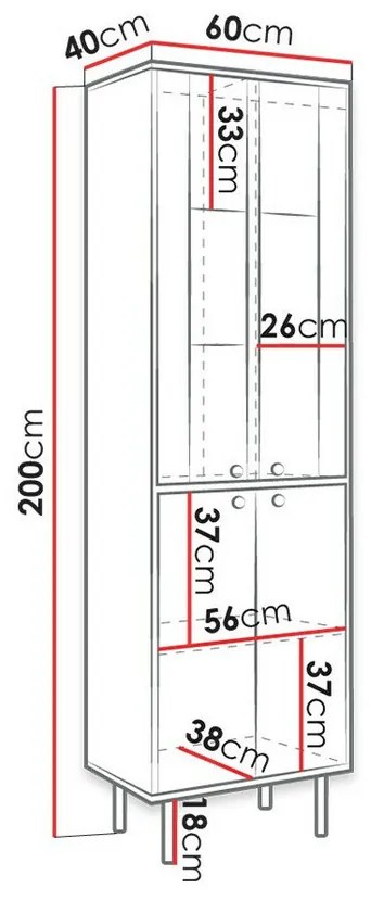 Βιτρίνα Merced C104, Μαύρο, Γυαλιστερό μαύρο, Με πόρτες, Ο αριθμός των θυρών: 4, 200x60x40cm, 60 kg | Epipla1.gr