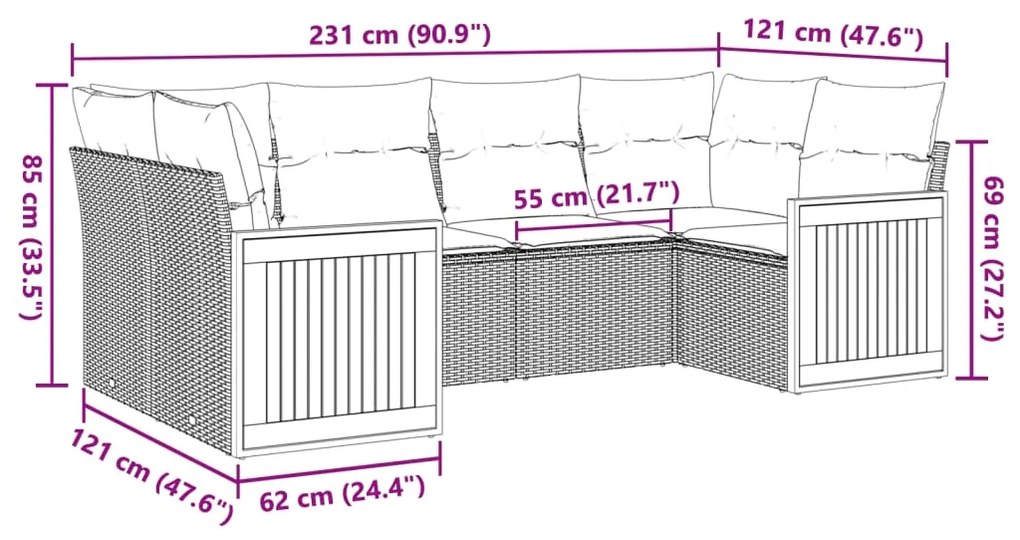 vidaXL Σετ Καναπέ Κήπου 6 τεμ. Μπεζ Συνθετικό Ρατάν με Μαξιλάρια