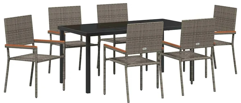 vidaXL Σέτ φαγητού για κήπο 7 pcs Γκρι Πολυ ράταν