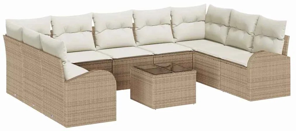 vidaXL Σετ Καναπέ Κήπου 10 pcs Μπεζ Πολυ ράταν