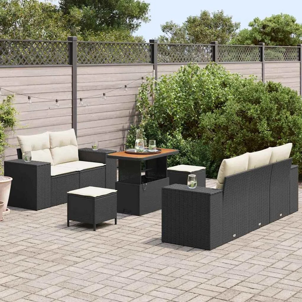 vidaXL Σετ Καναπέ Κήπου 8 pcs Μαύρο συνθετικό ρατάν
