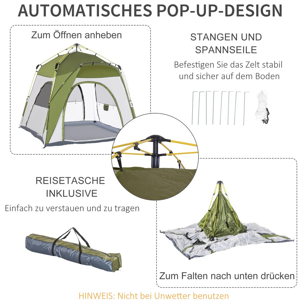 Αυτόματο σκηνικό pop-up Outsunny, ανθεκτικό στις καιρικές συνθήκες, υδραυλικός μηχανισμός πίεσης, 240 cm x 240 cm x 199 cm, πράσινο+γκρι