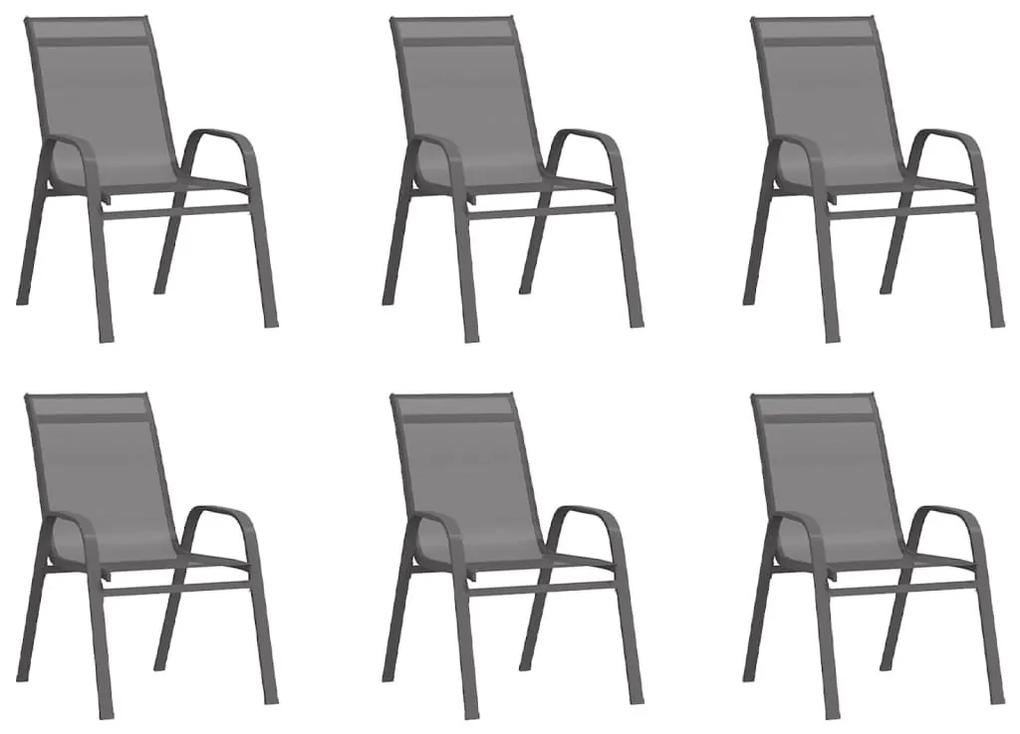 Καρέκλες Κήπου Στοιβαζόμενες 6 τεμ. Γκρι από Ύφασμα Textilene - Γκρι