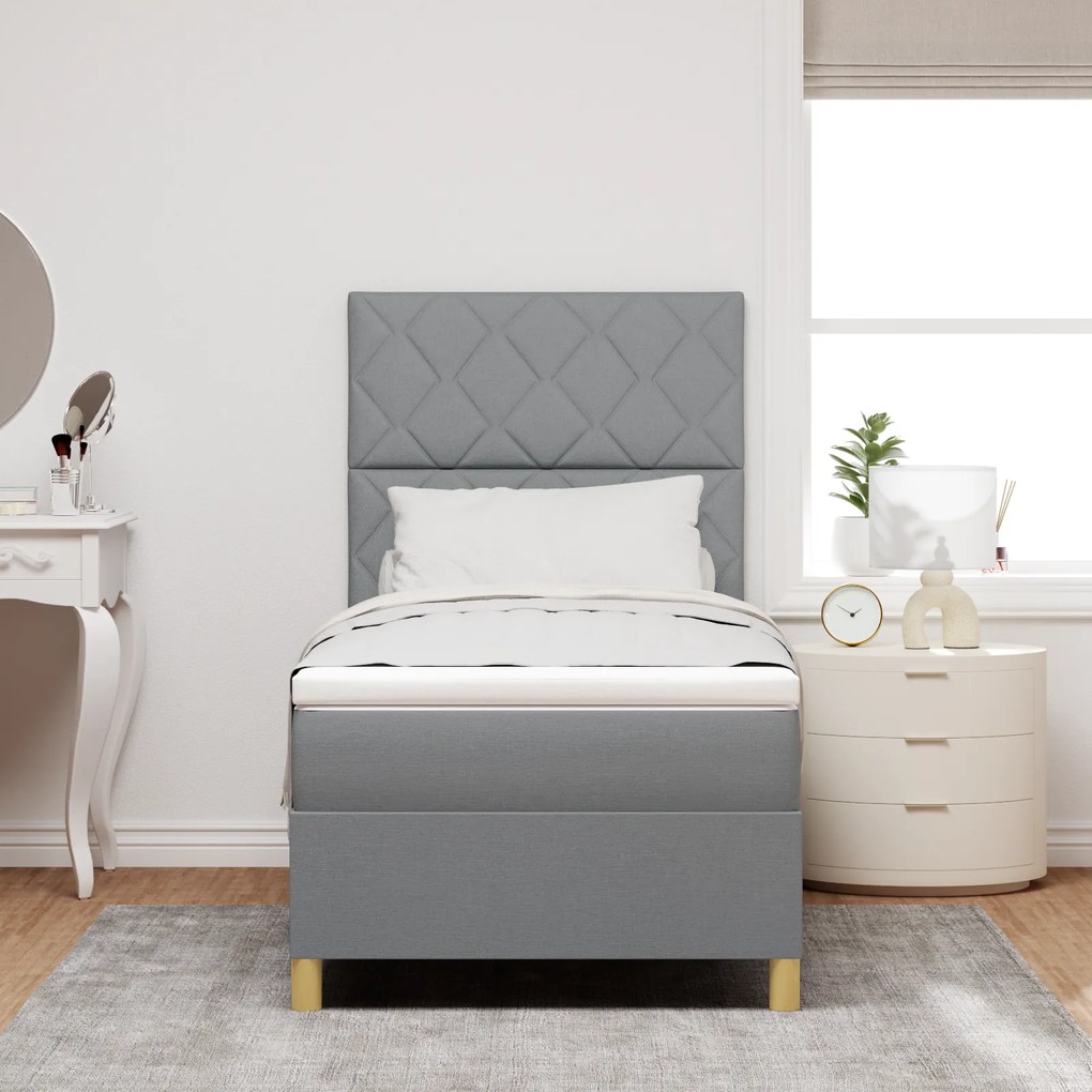 vidaXL Box Spring Bed with Mattress Light Grey 100x200 εκ. Ύφασμα