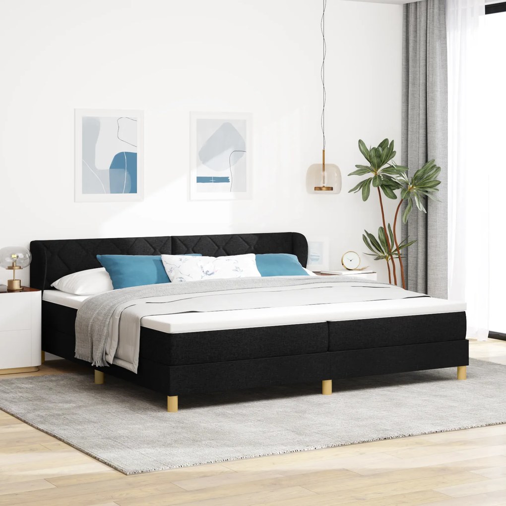 vidaXL κρεβάτι Box Spring με στρώμα - Μαύρο, 200x200 εκ, Υφασμάτινο