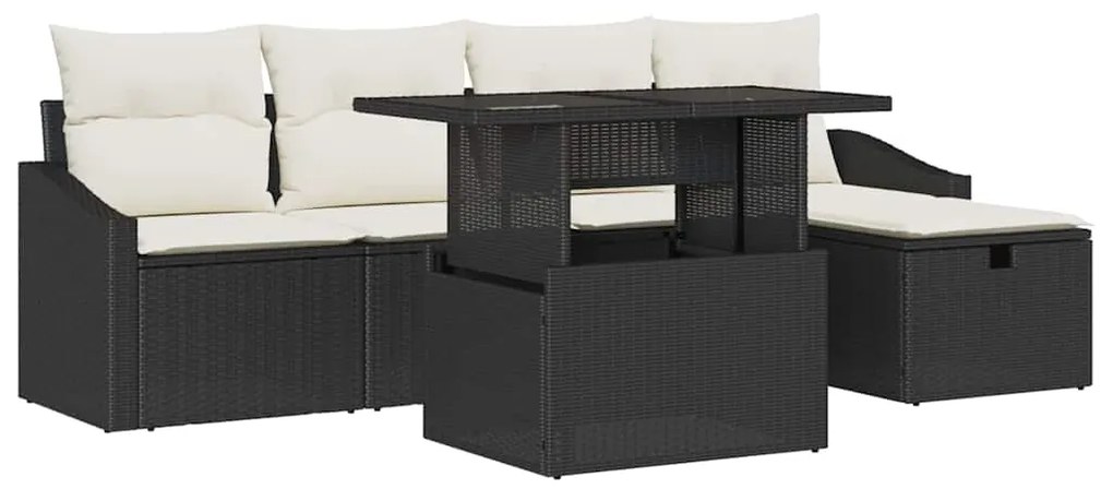 vidaXL Σετ Καναπέ Κήπου Ρυθμιζόμενο ύψος 6 pcs Μαύρο συνθετικό ρατάν