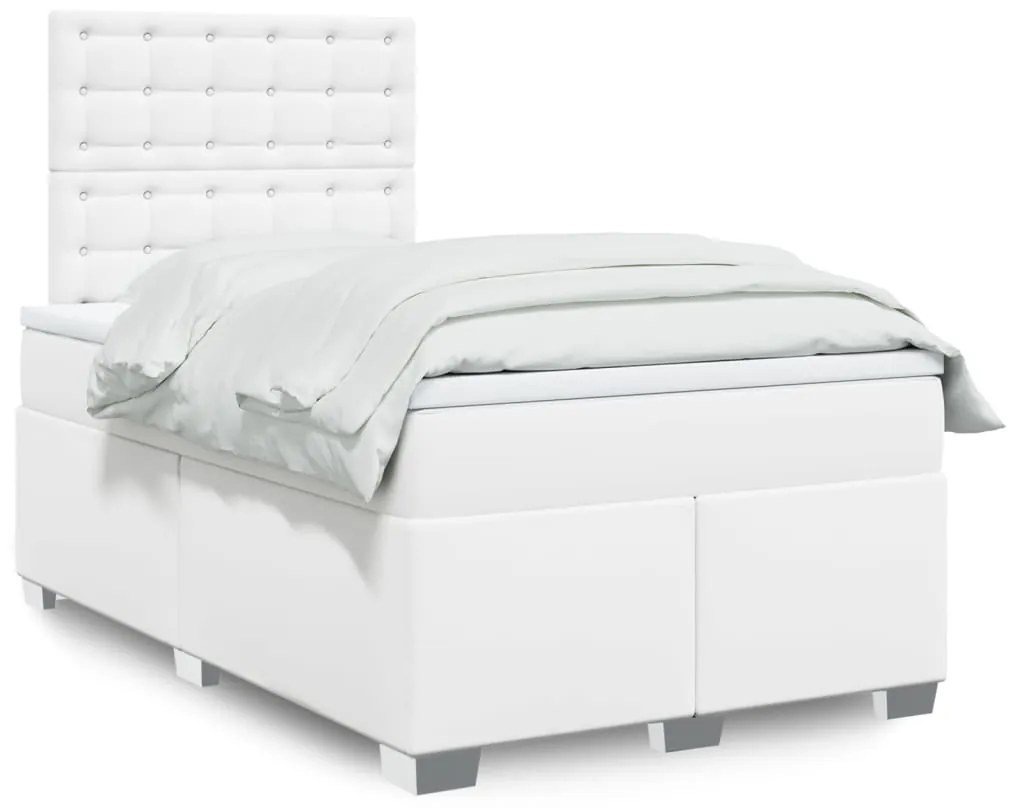 vidaXL Κρεβάτι Boxspring με Στρώμα Λευκό 120x190εκ.από Συνθετικό Δέρμα