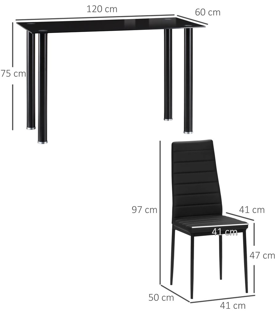 Σετ τραπεζαρίας 5 τεμαχίων, σετ καθιστικού, τραπέζι τραπεζαρίας με 4 καρέκλες, μοντέρνος σχεδιασμός, γυάλινο τραπέζι, Μαύρο