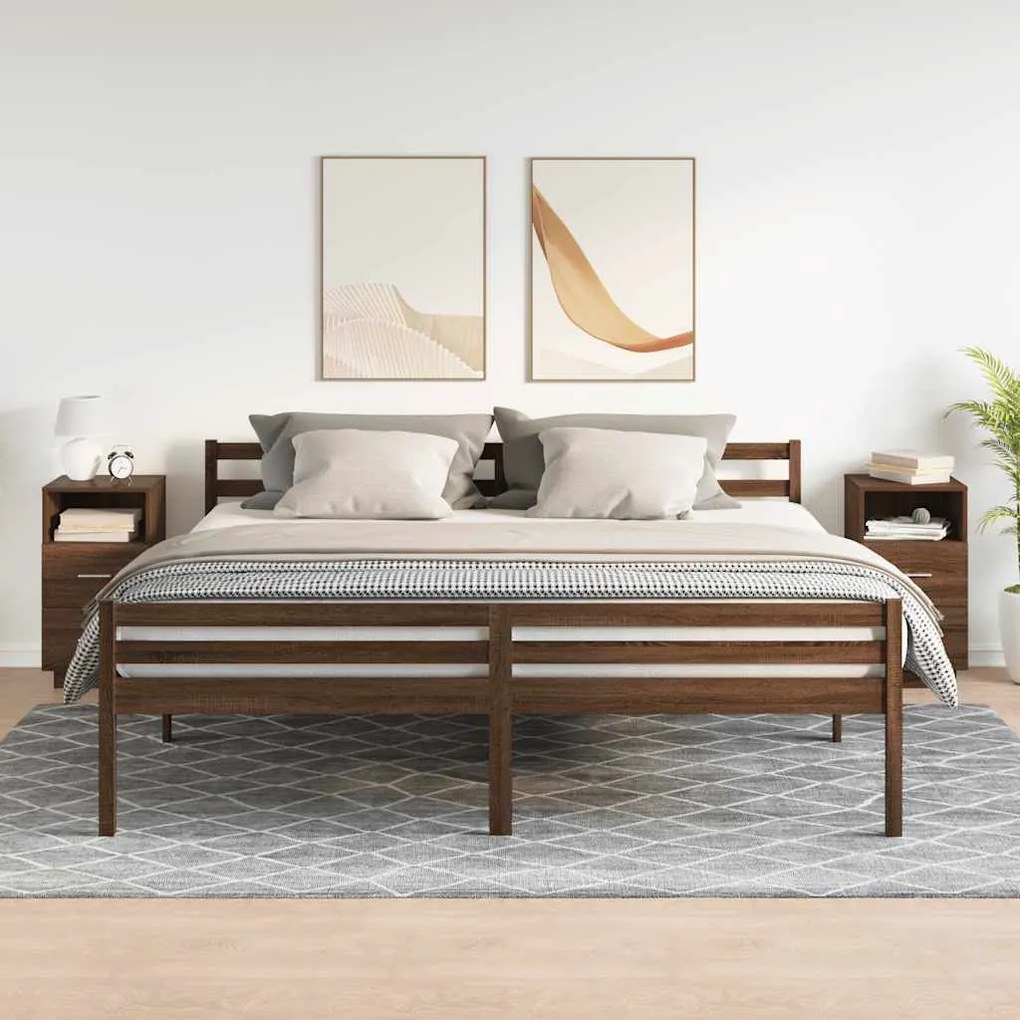 Κομοδίνα 2 τμχ με 2 συρτάρια Καφέ Δρυς 36x36x68 εκ. - Καφέ