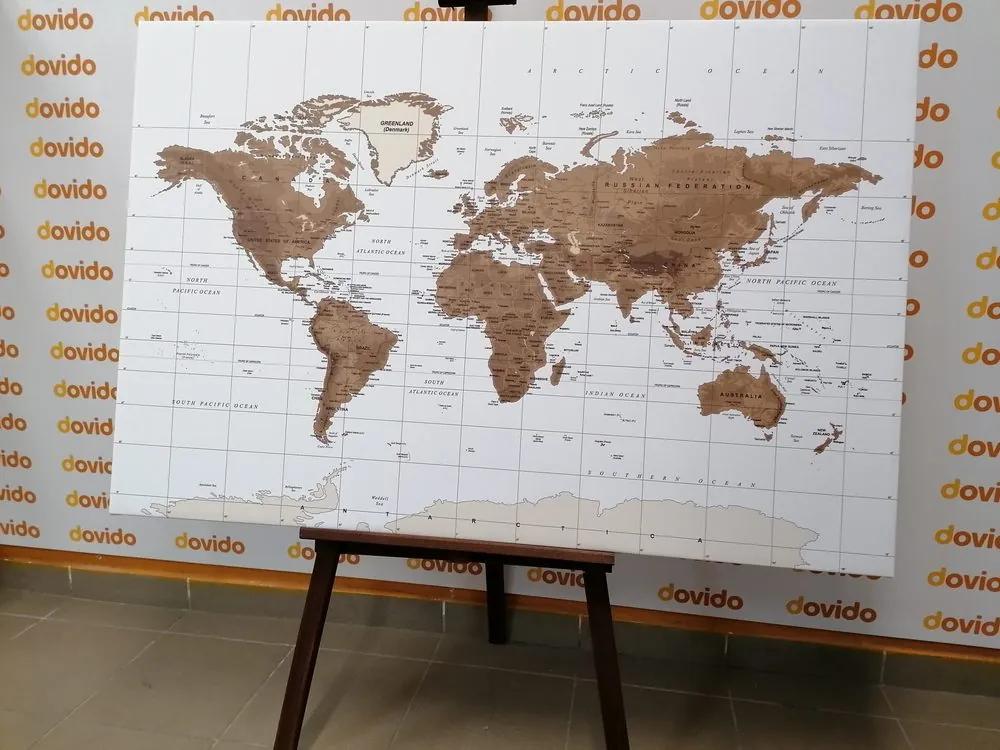 Εικόνα στο φελλό του πανέμορφου vintage παγκόσμιου χάρτη με λευκό φόντο - 90x60  wooden