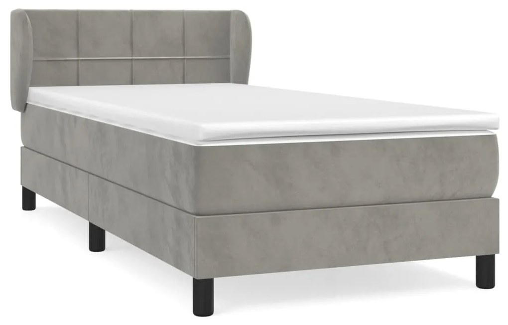 vidaXL Κρεβάτι Boxspring με Στρώμα Ανοιχτό Γκρι 100x200 εκ. Βελούδινο