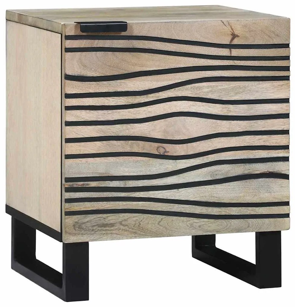 Κομοδίνο Λευκό και Μαύρο 40 x 33 x 46 εκ. Μασίφ ξύλο ακακίας