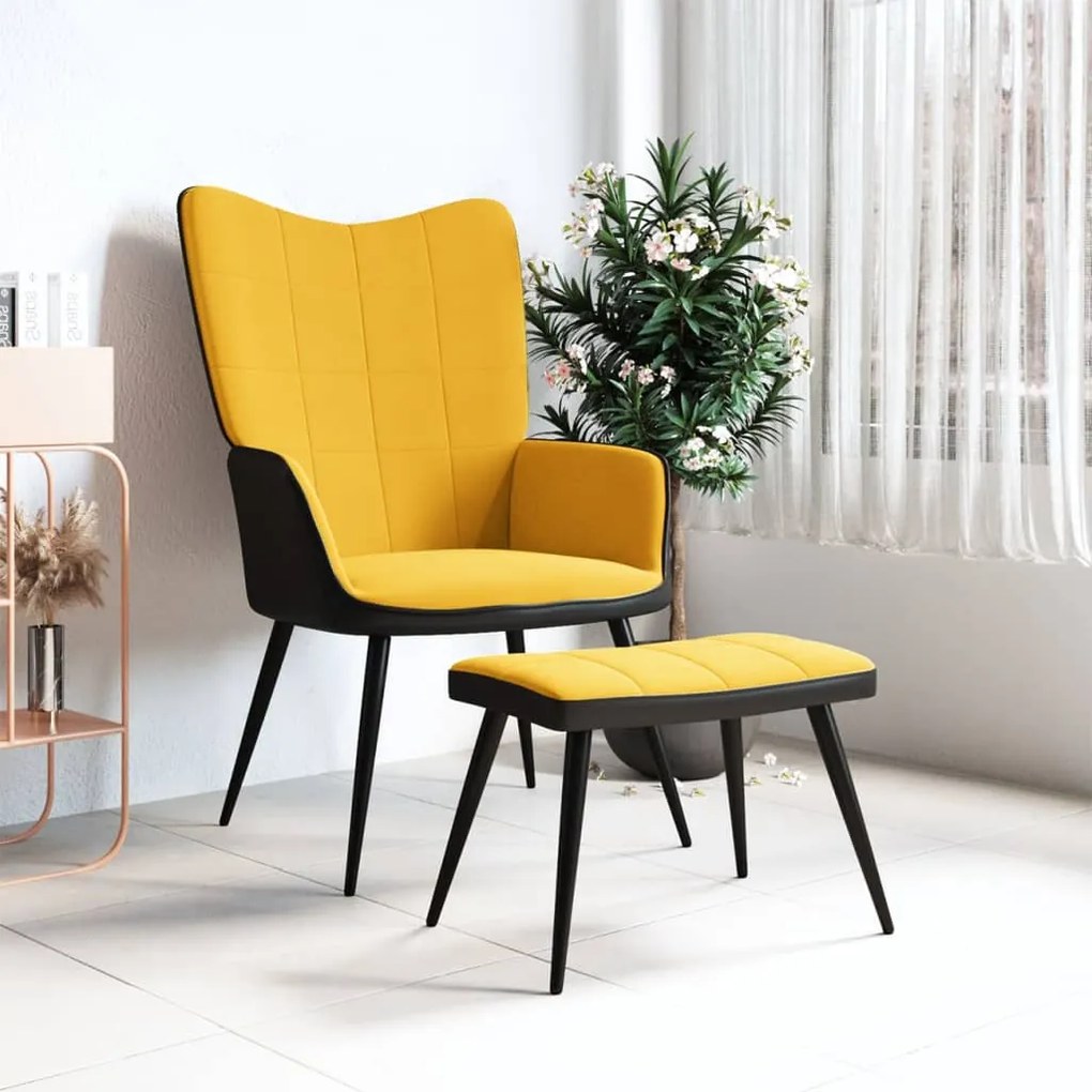 vidaXL Πολυθρόνα Relax Κίτρινη Μουσταρδί από Βελούδο και PVC με Σκαμπό