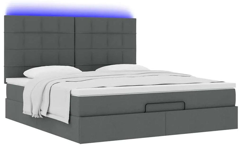 vidaXL Οθωμανικό κρεβάτι με στρώμα & LEDs Σκούρο γκρι 160x200cm ύφασμα