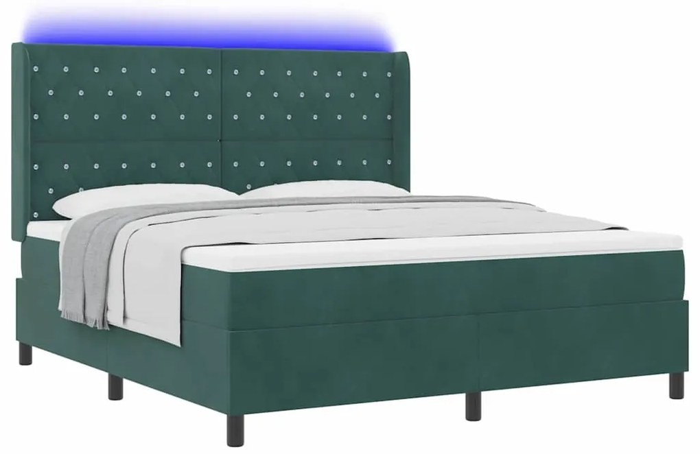 vidaXL Κρεβάτι Box Spring LED με Στρώμα Σκούρο Πράσινο 180 x 200 cm