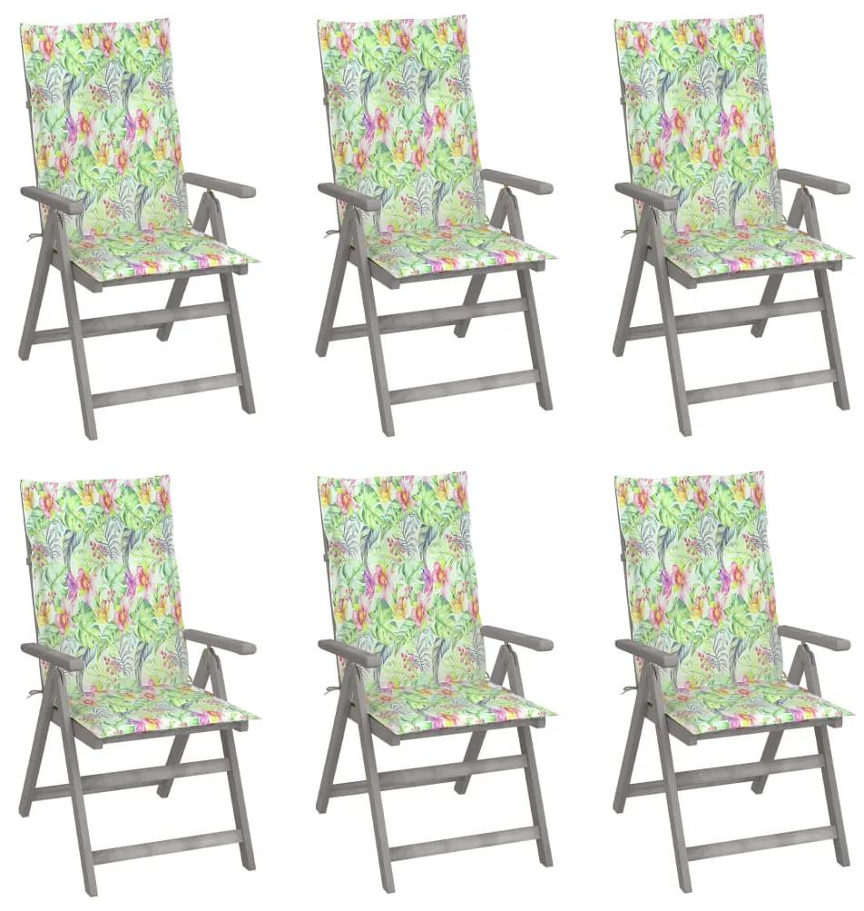 vidaXL Καρέκλες Κήπου Ανακλινόμενες 6 τεμ. Ξύλο Ακακίας με Μαξιλάρια