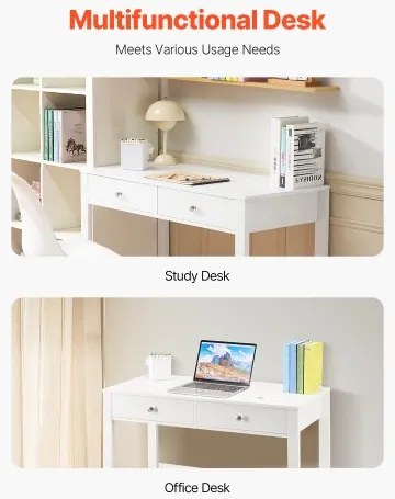 VEVOR Small Desk with Drawers Kids Desk for Bedroom Simple Study Table White