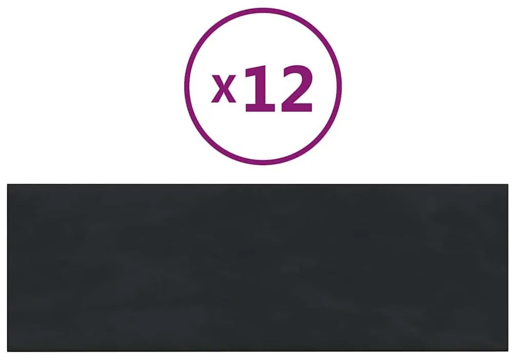 vidaXL Πάνελ Τοίχου 12 τεμ. Μαύρο 90 x 30 εκ. 3,24 μ² Βελούδινα