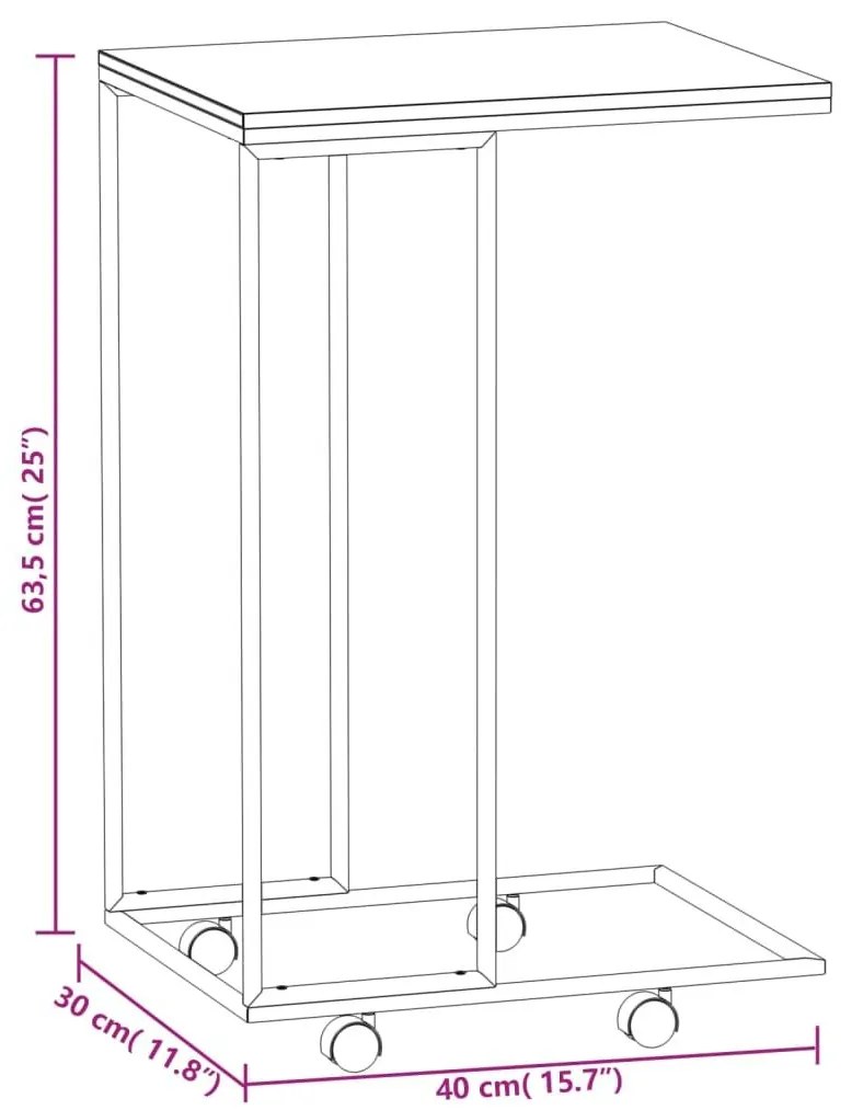 Βοηθητικό Τραπέζι με Ρόδες Μαύρο 40x30x63,5 εκ. Επεξ. Ξύλο - Μαύρο