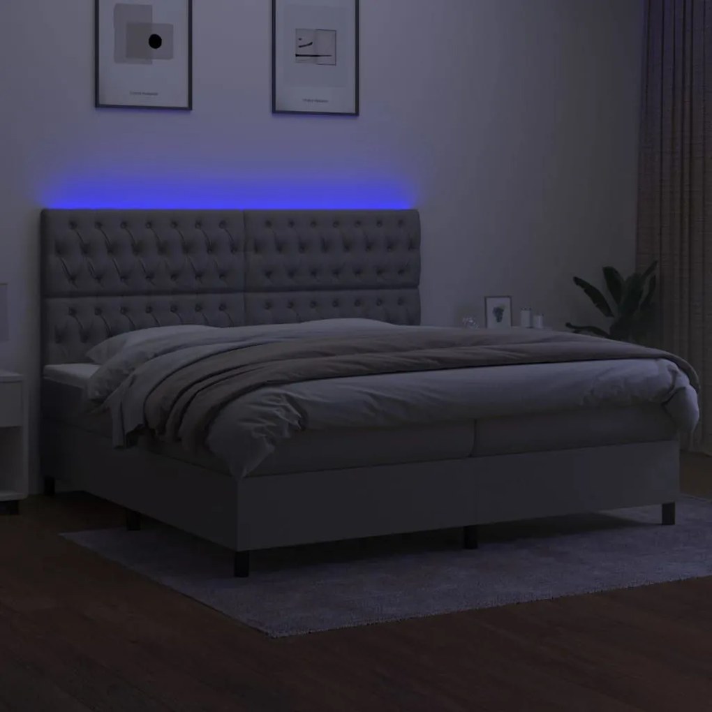 Κρεβάτι Boxspring με Στρώμα &amp; LED Αν.Γκρι 200x200εκ. Υφασμάτινο - Γκρι