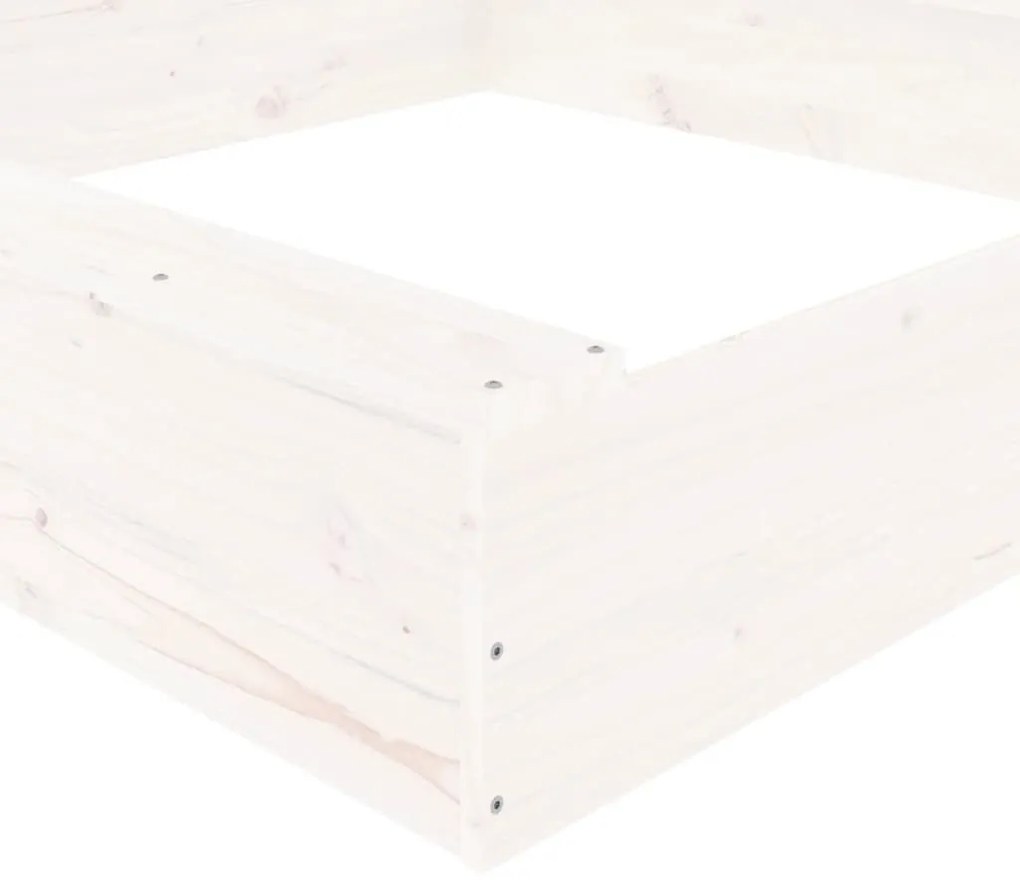 Αμμοδόχος με Καθίσματα Λευκή Τετράγωνη από Μασίφ Ξύλο Πεύκου - Λευκό