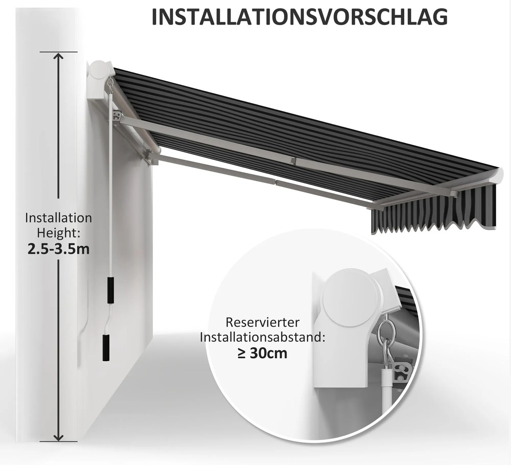Τέντα Outsunny, Αντηλιακή, Αναδιπλούμενη, με Μανιβέλα, Μεταλλικό Πλαίσιο, Πολυεστέρας, Μπλε+Λευκό, 3,95 x 2,45 x 3,50 m