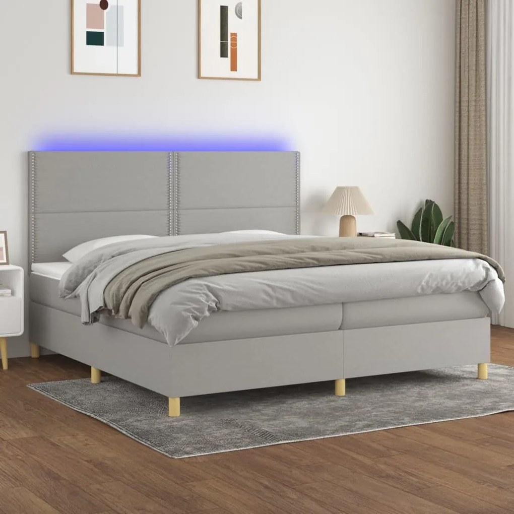 ΚΡΕΒΑΤΙ BOXSPRING ΜΕ ΣΤΡΩΜΑ &amp; LED ΑΝ.ΓΚΡΙ 200X200ΕΚ. ΥΦΑΣΜΑΤΙΝΟ 3135381