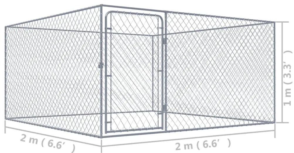 vidaXL Κλουβί Σκύλου Εξωτερικού Χώρου 2 x 2 x 1 μ. Γαλβανισμένο Ατσάλι