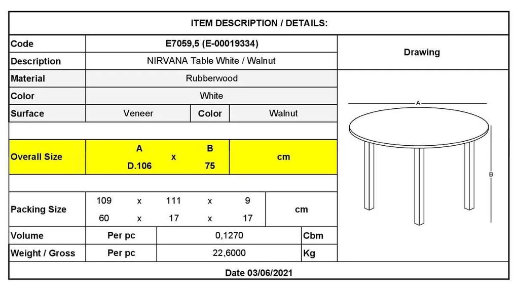 Τραπέζι Φ106 NIRVANA Καρυδί/Άσπρο