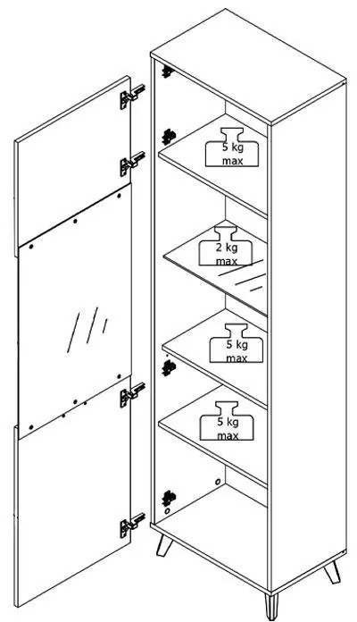 Βιτρίνα Μονόφυλλη Umbria 1K VS Γκρί Δρύς - Μαύρο 53x33x191 εκ. 53x33x191 εκ.