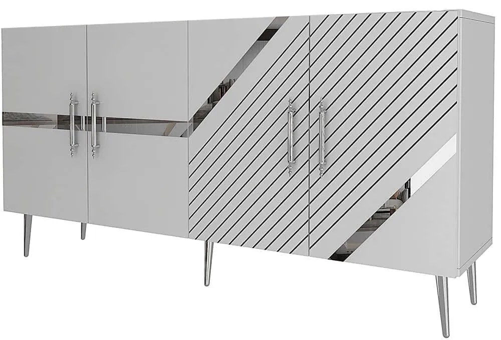 Μπουφές Fuga 475OLV1779 150x35x75cm White-Silver Particle Board, Melamine