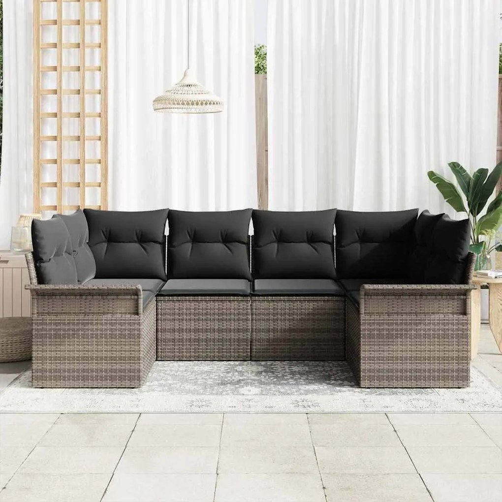 vidaXL Σετ Καναπέ Κήπου με μαξιλάρι 6 pcs Γκρι Πολυ ράταν