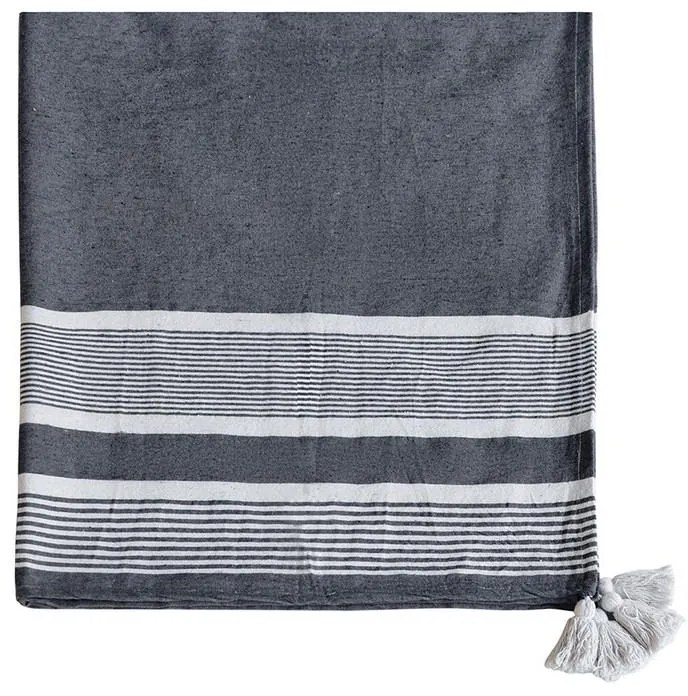 Artekko Artekko Blanket Ριχτάρι με Λευκές Φούντες 80% Βαμβάκι Γκρι Σκούρο Λευκό (152.4x127x0.6)cm T83651