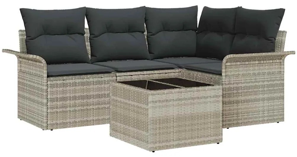 vidaXL Σετ Καναπέ Κήπου με μαξιλάρι 5 pcs Ανοιχτό γκρι Πολυ ράταν