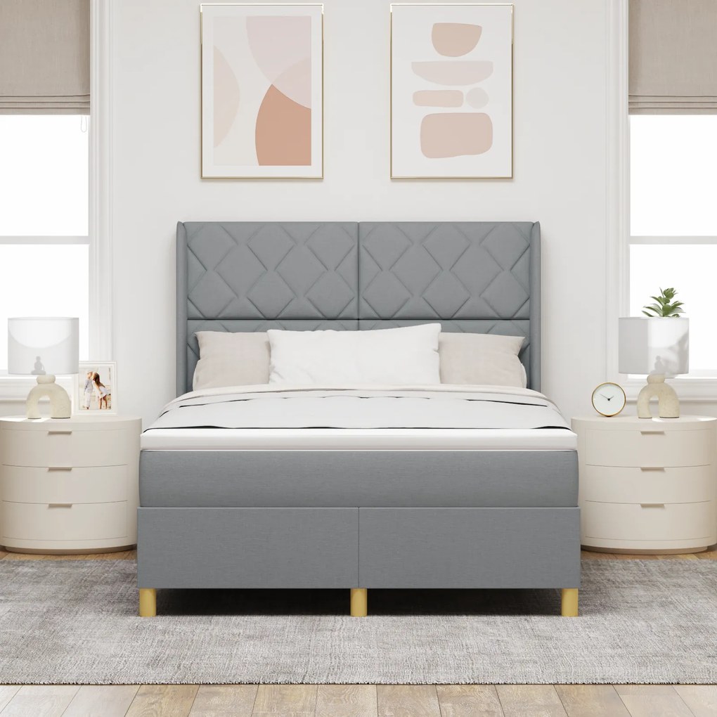 vidaXL Κρεβάτι Box Spring με Στρώμα & LED Φως Γκρι 140x200 εκ. Ύφασμα