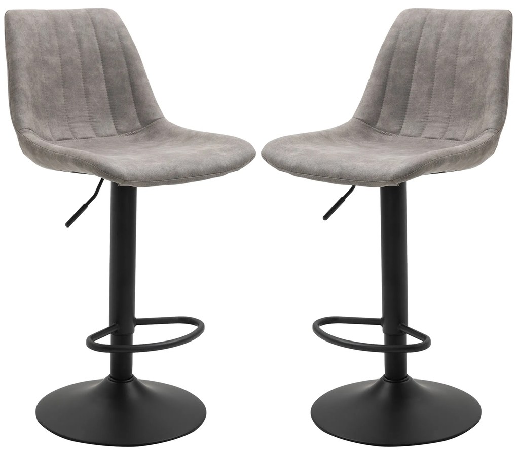 HOMCOM Σετ 2 σκαμπό μπαρ σε ρετρό σχεδιασμό, με υποπόδιο, ρυθμιζόμενο ύψος, ανυψωτικό αερίου, Γκρι + Μαύρο