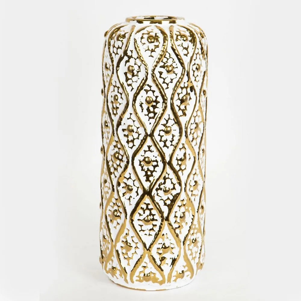 Βάζο Κεραμικό 752-20241 15x15x37cm White-Gold Estheti Home Ceramic