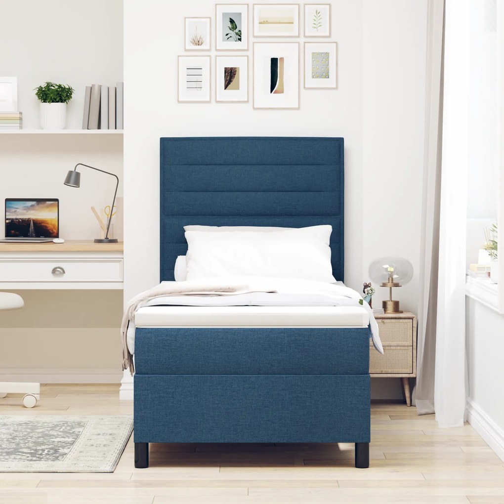 vidaXL Κρεβάτι με ελατήρια με στρώμα Μπλε 90 x 200 cm ύφασμα