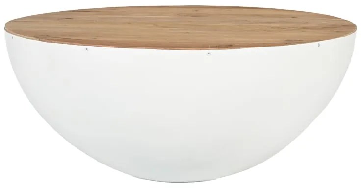 Τραπέζι σαλονιού Coffelty Inart λευκό μέταλλο-μασίφ ξύλο ακακίας Φ90x40εκ