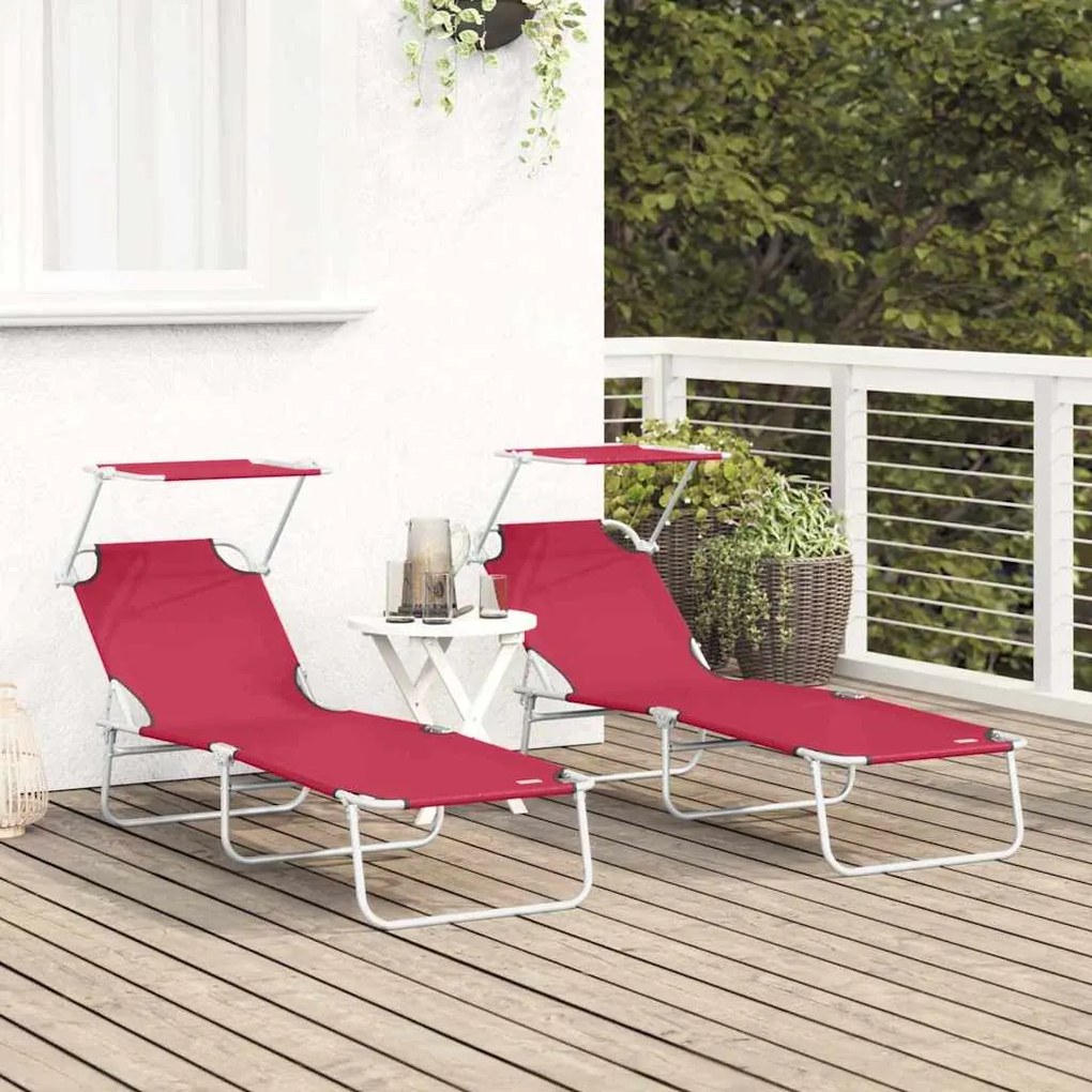 vidaXL Ξαπλώστρα 2-πρόσωπο 2 pcs Κόκκινο 58 x 188 x 77 εκ. ύφασμα