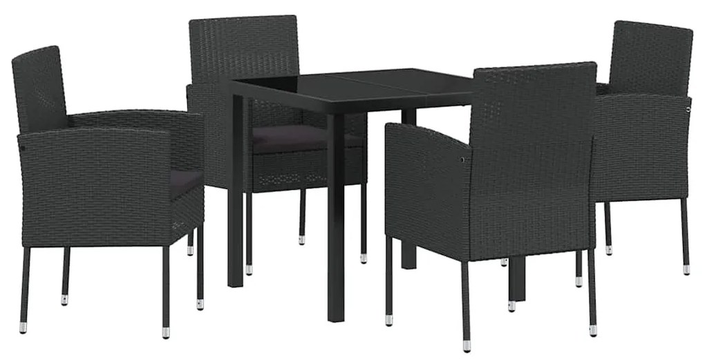 vidaXL Σέτ φαγητού για κήπο με μαξιλάρι 5 pcs Μαύρο Πολυ ράταν