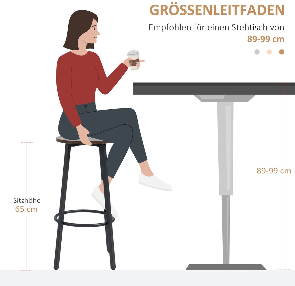 HOMCOM Σετ από 2 σκαμπό μπαρ σε βιομηχανικό στυλ, ατσάλινο πλαίσιο, υποπόδιο, 42 x 42 x 65 cm