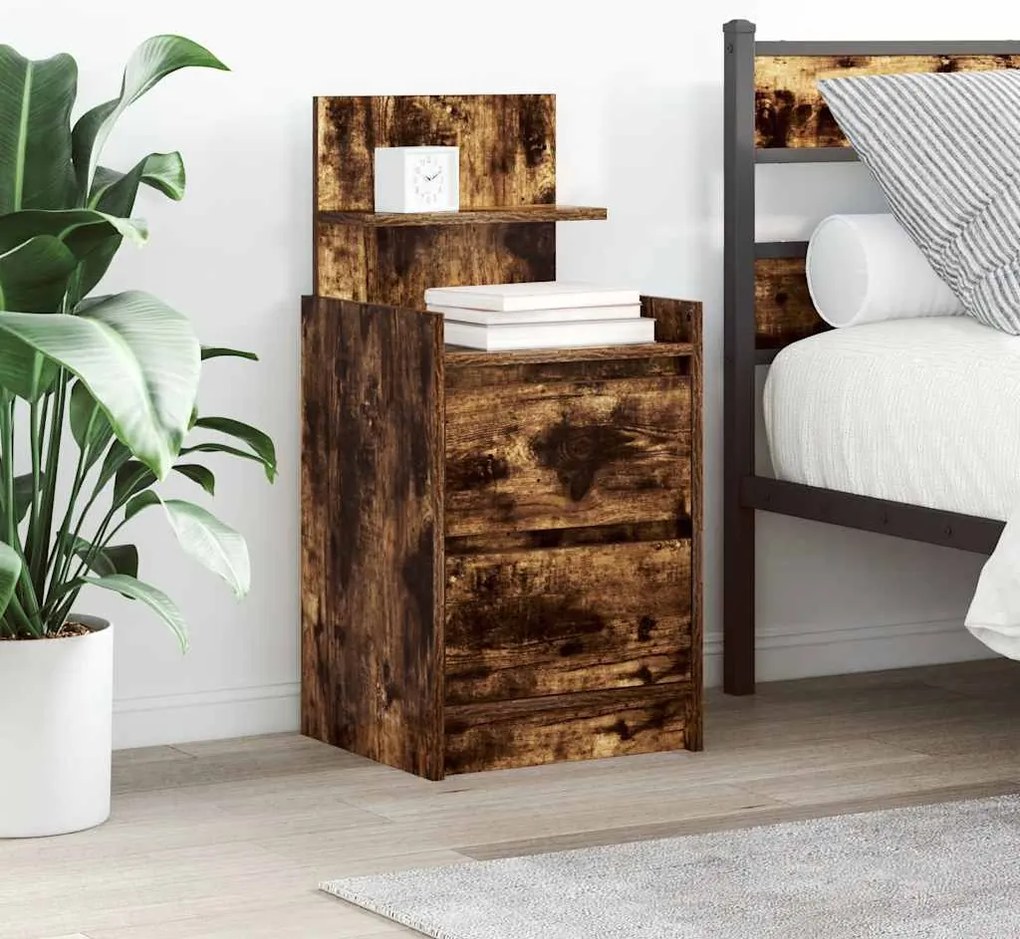 vidaXL Κομοδίνο με 2 συρτάρια Καπνιστή Δρυς 38x34x80 εκ.