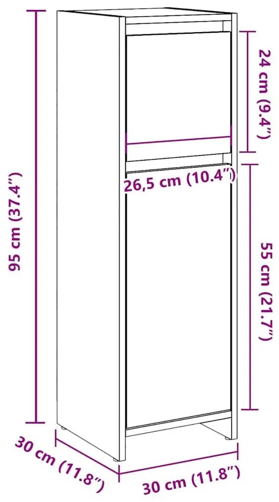 Ντουλάπι Μπάνιου Τεχνίτης Δρυς 30x30x95 εκ. Επεξεργασμένο Ξύλο - Καφέ