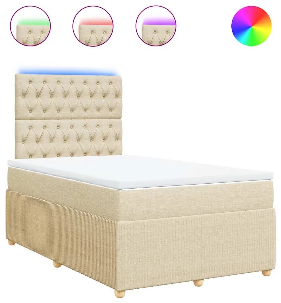 vidaXL Κρεβάτι Boxspring με Στρώμα Κρεμ 120x200 εκ. Υφασμάτινο