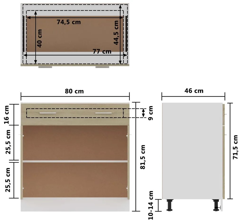 Ντουλάπι με Συρτάρι Sonoma Δρυς 80x46x81,5 εκ. Επεξ. Ξύλο - Καφέ