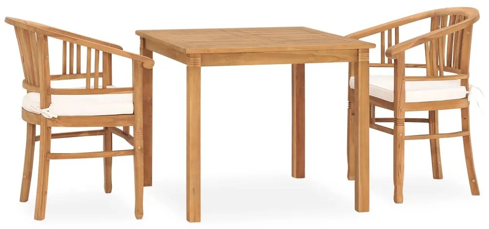 vidaXL Σετ Τραπεζαρίας Κήπου 3 Τεμ. από Μασίφ Ξύλο Teak με Μαξιλάρια