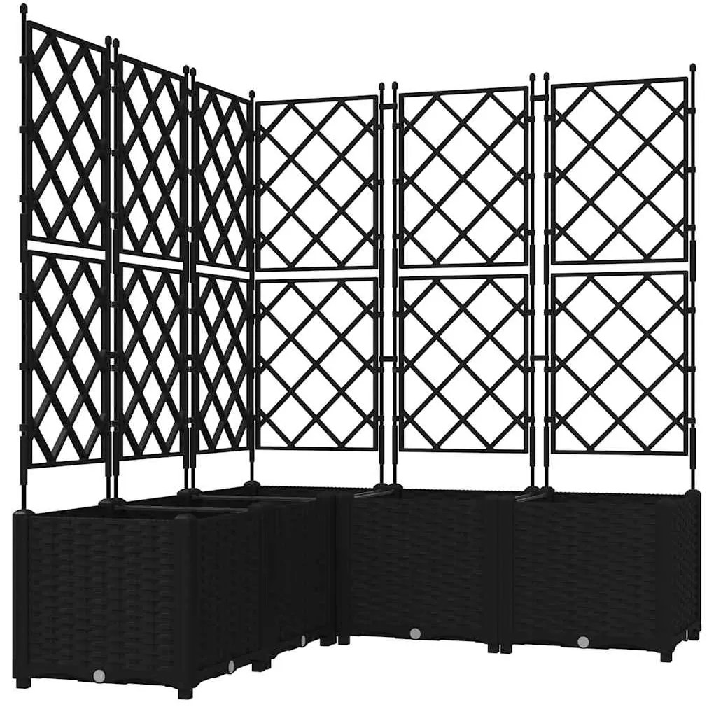 vidaXL Γλάστρα Κήπου με Τρέλλις 5 τεμ Μαύρη 120x120x143 εκ