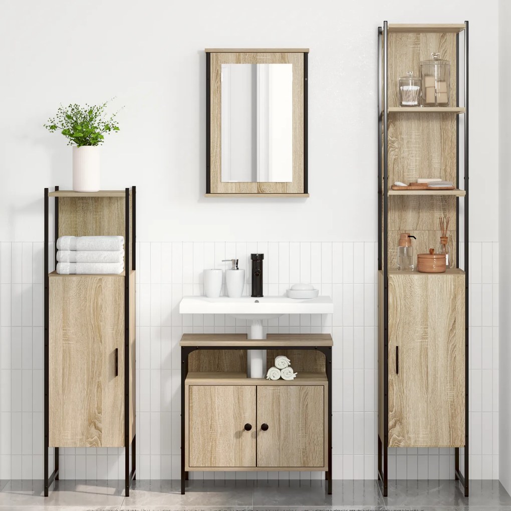 vidaXL Σετ Επίπλων Μπάνιου 4 pcs Sonoma Δρυς 33 x 33 x 185.5 εκ