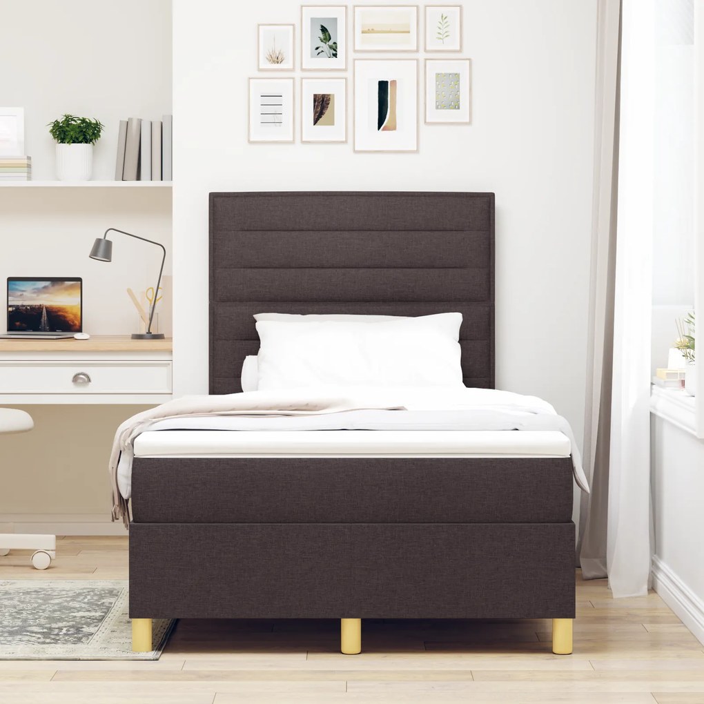 vidaXL Κρεβάτι Box Spring με Στρώμα & LED Σκούρο Καφέ 120x200 εκ Ύφασμα